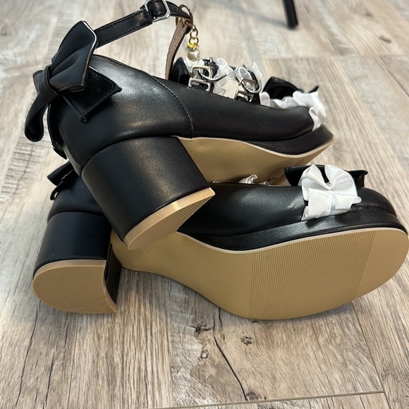 Oxfords Bow Beaded Buckle Sweet Lolita Girl Chunky Heel Round Toe Mary Jane - Picture 8 of 9